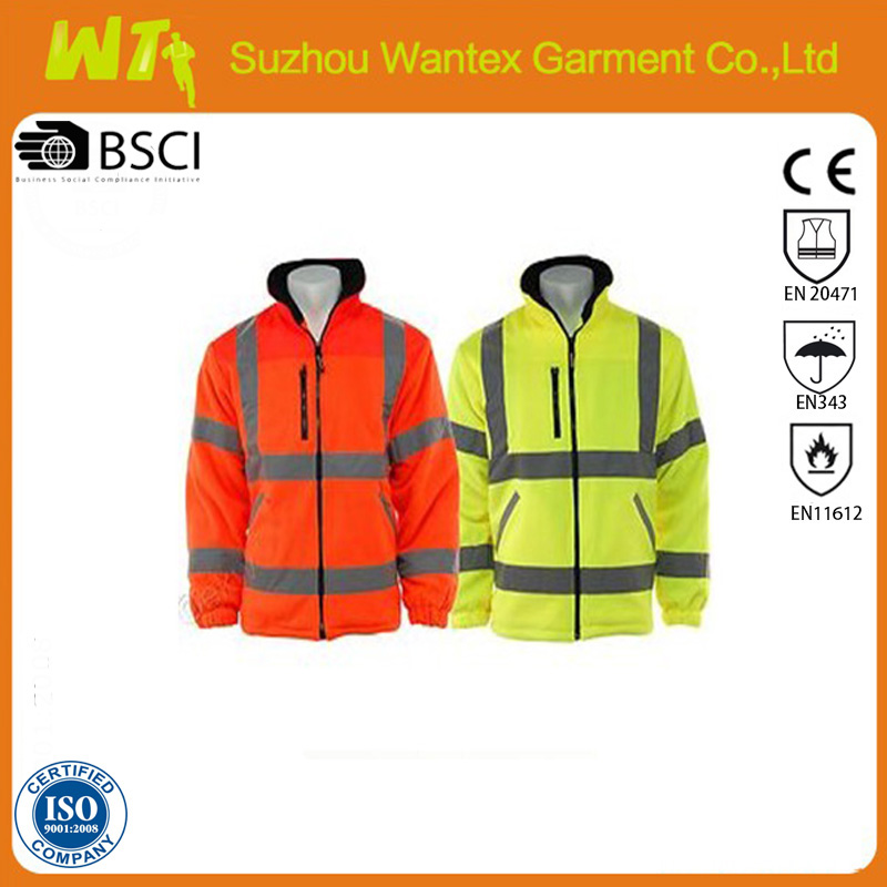 Mens Premium Safety Hi Vis Viz Visibility Lined Work Fleece Jacket