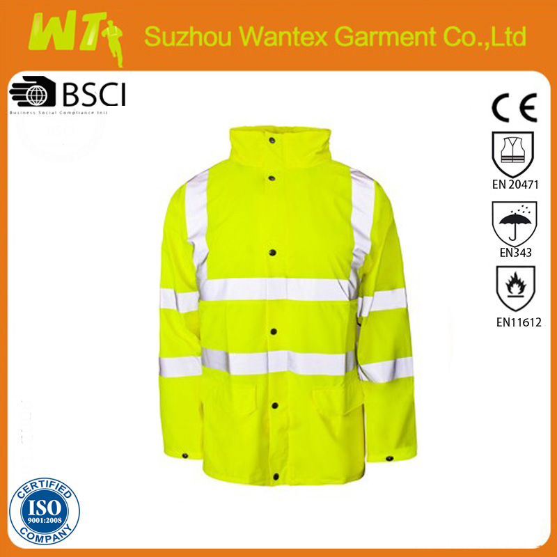 HV Yellow breathable reflective reversible safety PU parka