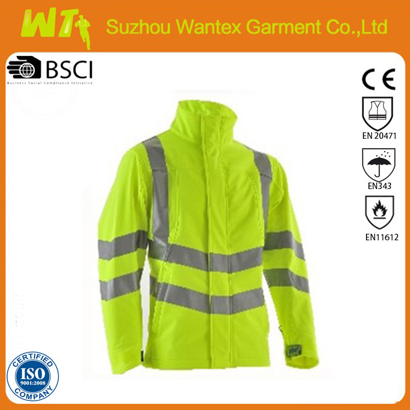 High Vis Reflective Safety Fluorescent Yellow Soft Shell Jacket
