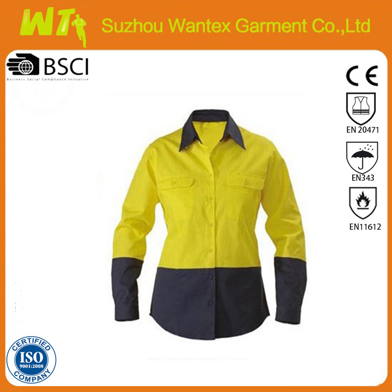 Ladies HiVis Two Tone Drill Long Sleeve Shirt