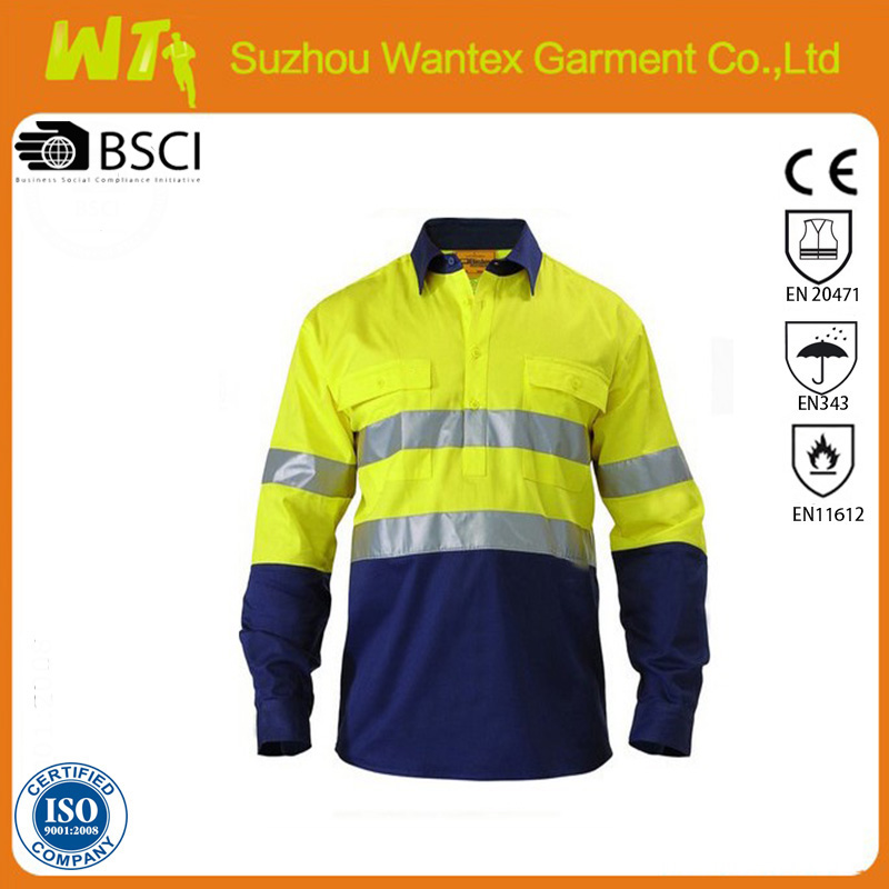 Hi Vis Drill Shirt 3M Reflective Tape - Long Sleeve