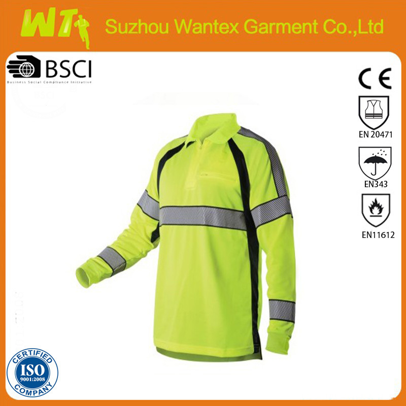 hi vis safety reflective long sleeve polo shirt