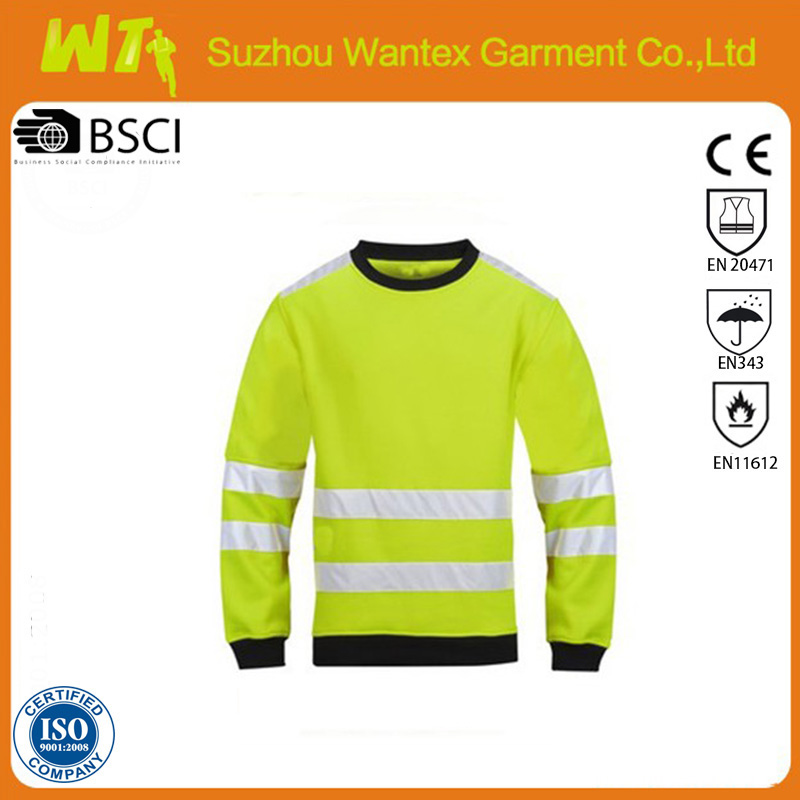 Long Sleeve Hi Vis Round Neck Shirt with Reflective Tape