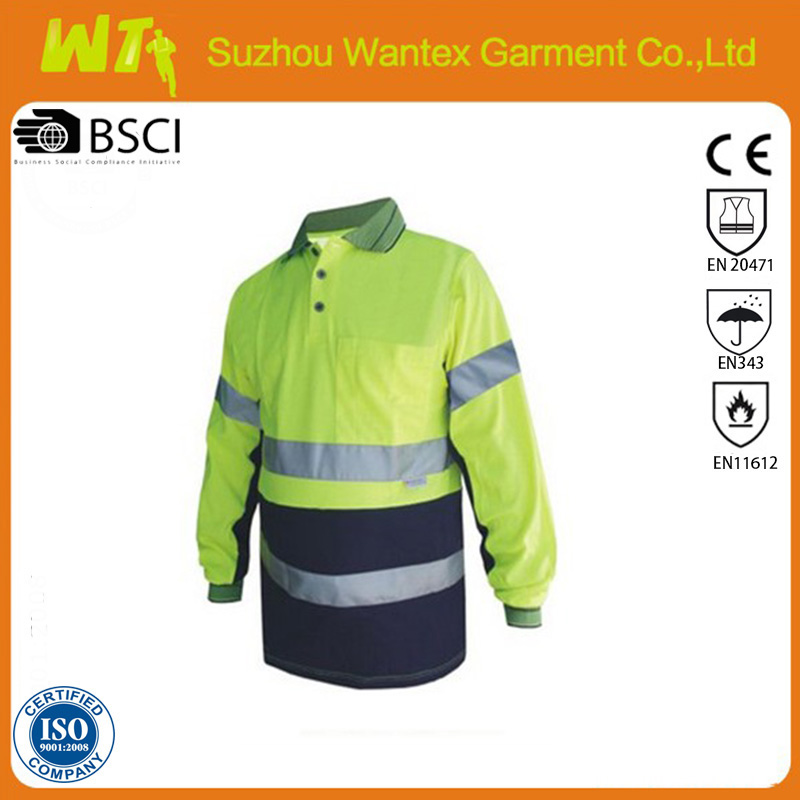 Long Sleeve Hi Vis Cotton Back Polo Shirt with Reflective Tape