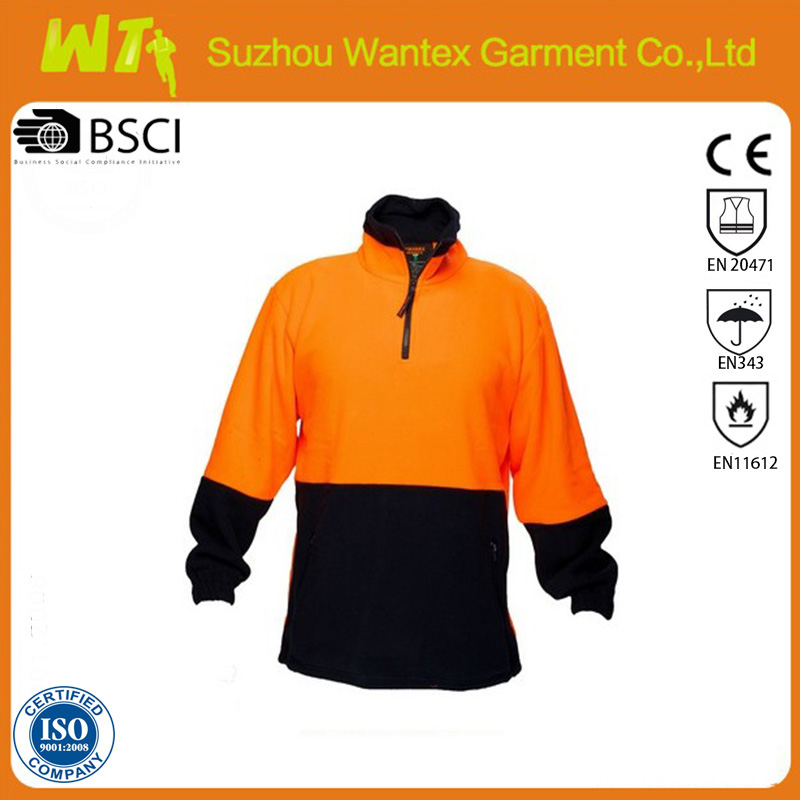 Hi Vis Orange Safety Reflective Long Sleeve Fleece Shirt