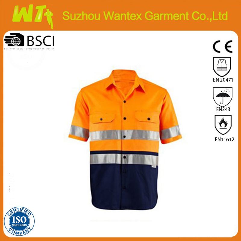 Orange HI VIS TWO TONE SHORT SLEEVE SHIRT WITH 3M REFLECTIVE TAPE