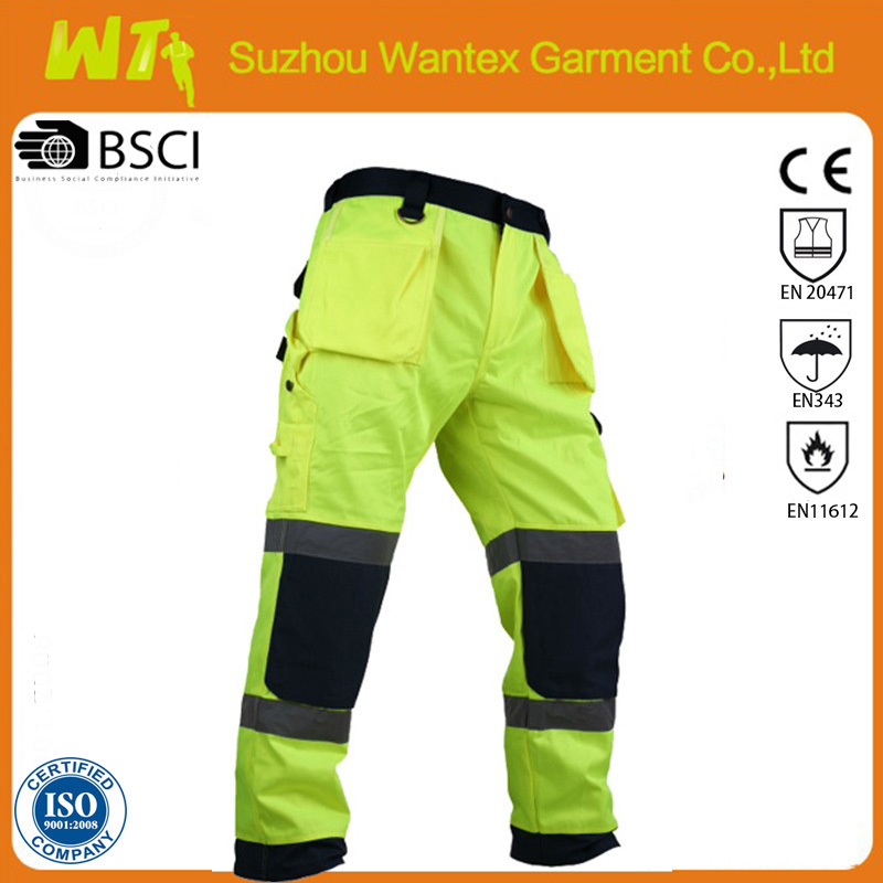 Hi vis flourescent yellow work pants with knee pads