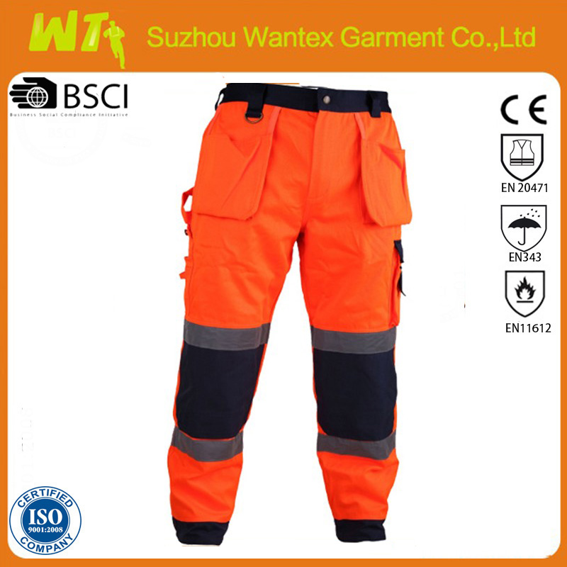 Construction work wear Hi vis poly cotton work pants reflective