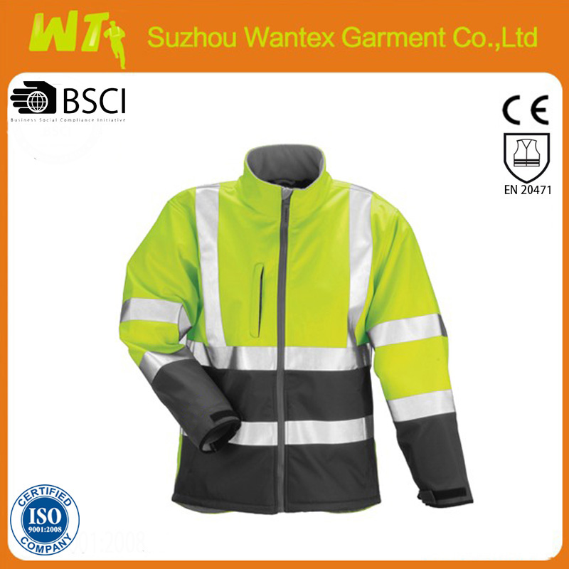 Soft Shell High-Visibility ANSI Class 3 Two-Tone Jacket with Gray Fleece Lining