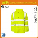 HV Yellow breathable reflective reversible safety PU parka