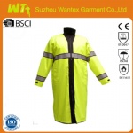 100% polyester welded seams long rain jacket with reflective tape