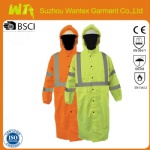 Safety Flourescet yellow &orange waterproof rain gear wear rain suit polyester /pvc nylon/pvc hi visibility raincoa