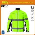 Reflective safety Men's waterproof softshell jacket in flourescent yellow