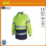 Long Sleeve Hi Vis Cotton Back Polo Shirt with Reflective Tape