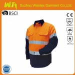 Long Sleeve Hi Vis Safety Cotton Drill Shirts with Reflective Tape