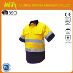 Short Sleeve Hi Vis Safety Cotton Drill Shirts with Reflective Tape
