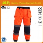 Construction work wear Hi vis poly cotton work pants reflective
